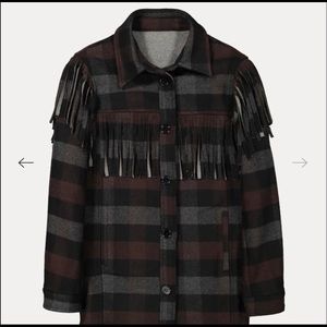 Something Navy Georgia Plaid Fringe Shirt Jacket